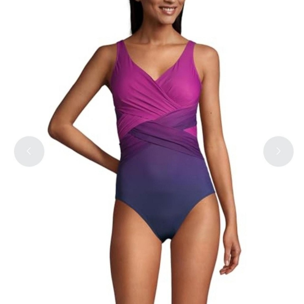 Lands' End Women's Pink and Purple Swimsuit-one-piece